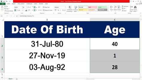 calculate age based on date