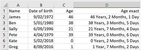 calculate age from dob in excel 2016