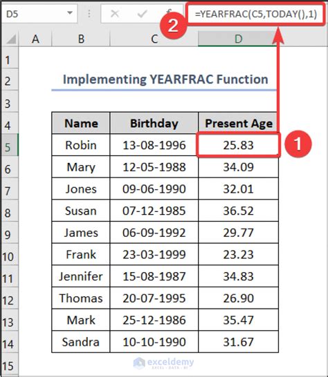 calculate age in excel from birthday