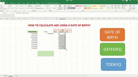 calculate age in excel with dob