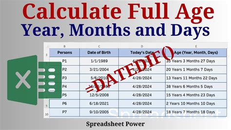 calculate age in months and days in excel