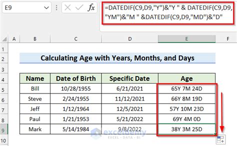 calculate age on a date in excel