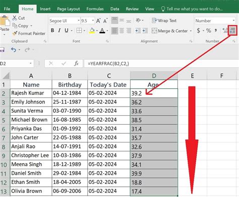 calculate age on excel sheet