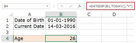 calculate age on excel spreadsheet