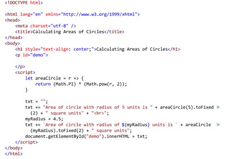 calculate area of circle using javascript code