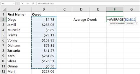 calculate average cell in excel