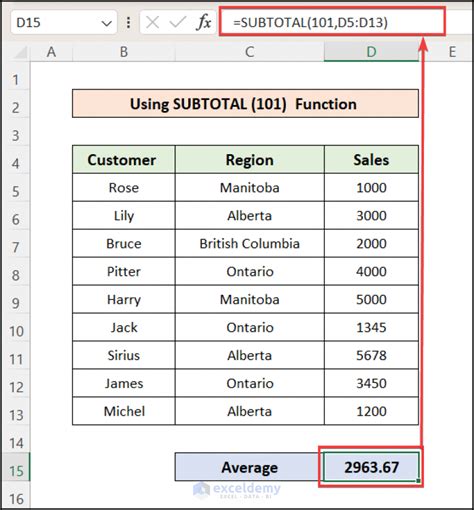 calculate average of visible cells in excel
