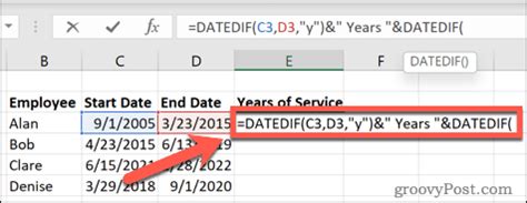 calculate average years of service in excel