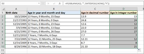 calculate date of birth in years months and days in excel