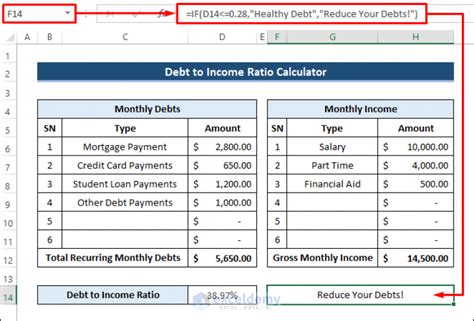 calculate debt to income ratio calculator