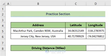 calculate distance between 2 addresses in excel