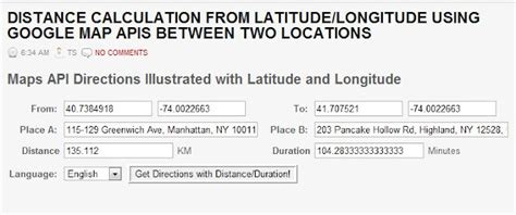 calculate distance from latitude and longitude google map api