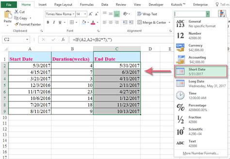 calculate end date from start date and duration(days) in excel