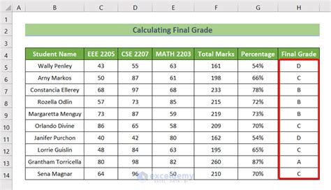 calculate final grade based on percentages