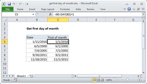 calculate first day of month in excel