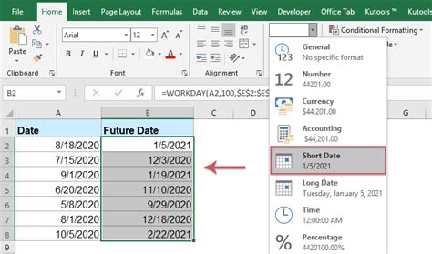 calculate future date based on number of days in excel