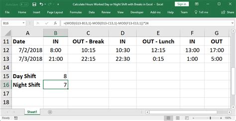 Calculate Hours Night Shift Excel