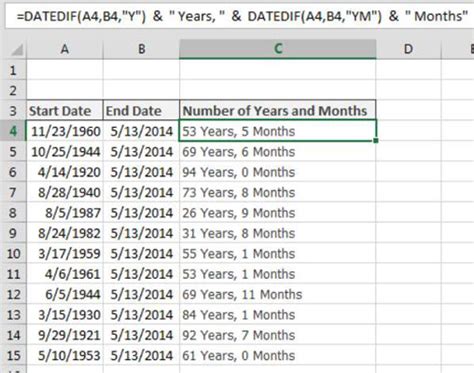 calculate number of years from days in excel