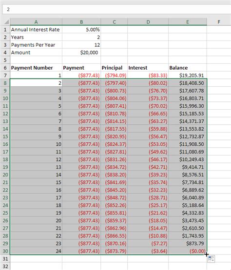 calculate payment schedule in excel