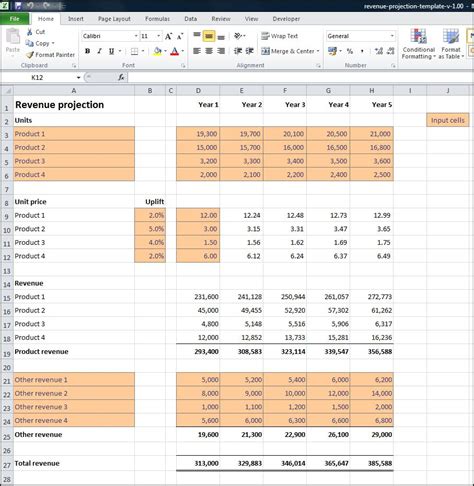calculate projected revenue in excel