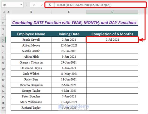 calculate six months from a date in excel