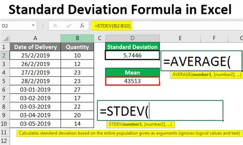 calculate standard deviation in excel formula