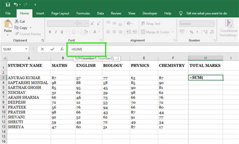 calculate sum in excel sheet