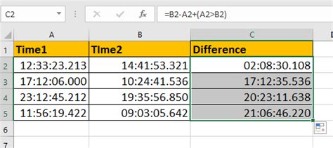calculate time difference in excel milliseconds