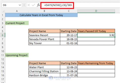 calculate total years in excel