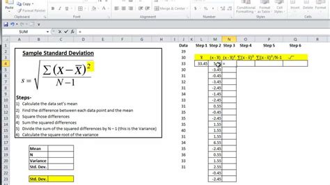 calculate variance and standard deviation in excel