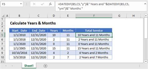 calculate years and months of service in excel