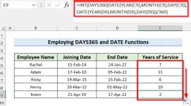 calculate years of employment in excel