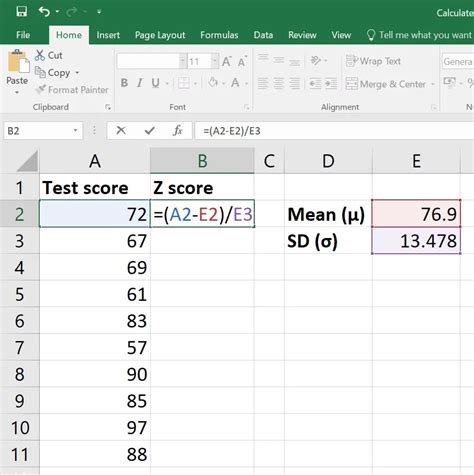 Calculate Z Excel