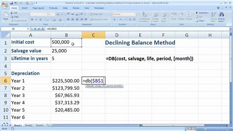 calculating declining balance depreciation in excel