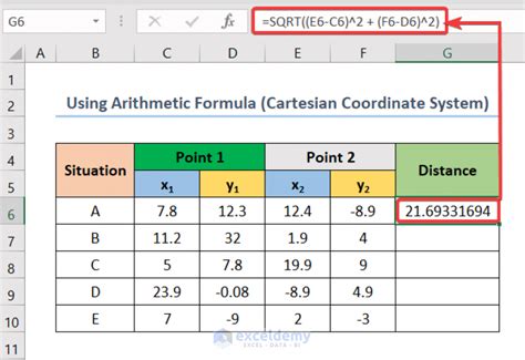 calculating distance between two coordinates in excel