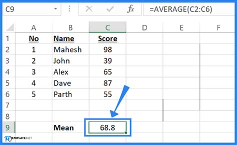 Calculate Mean in Excel