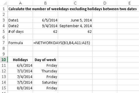 calculating number of working days between two dates in excel