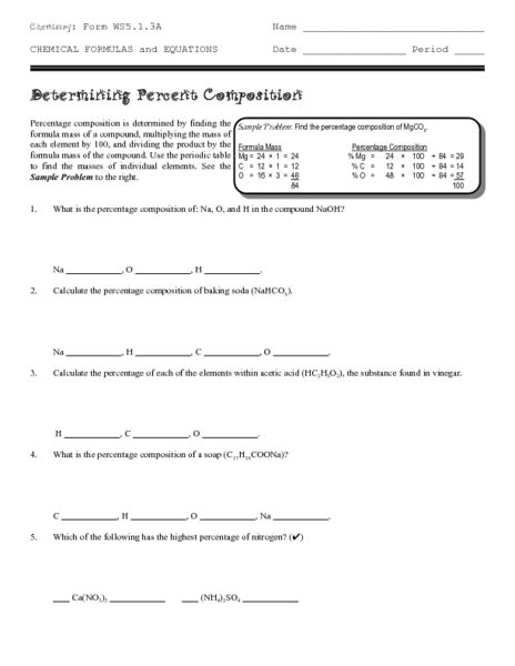 calculating percent composition worksheet answers