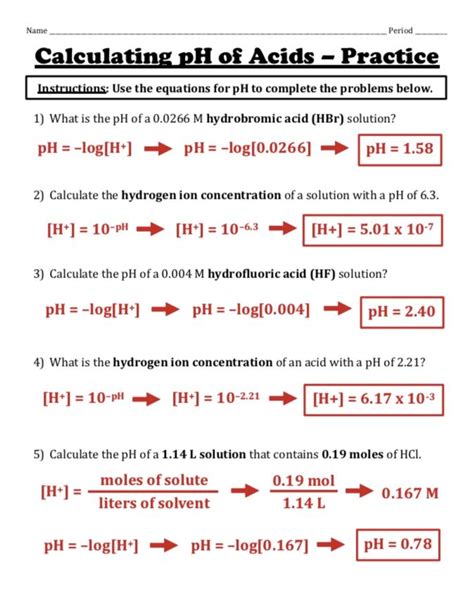 calculating ph and poh worksheet