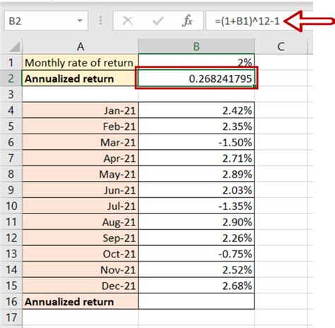 calculating return in excel