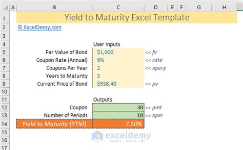 calculating yield to maturity in excel