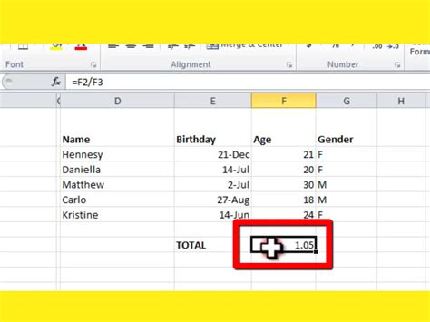 Calculation Of Division In Excel