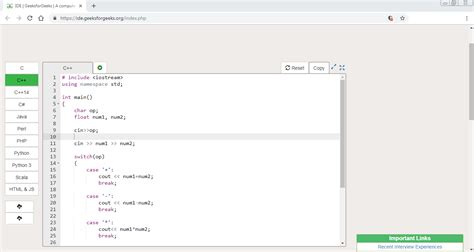 Calculator C Program Geeks For Geeks