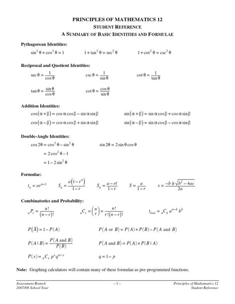 calculus 12 formula sheet