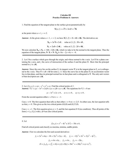 calculus 3 practice problems with answers