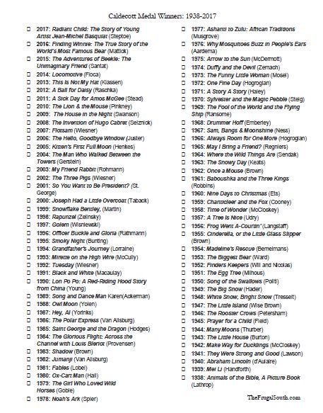 Caldecott Winners Printable List