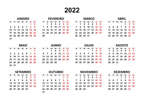 calendário 2022 com feriados