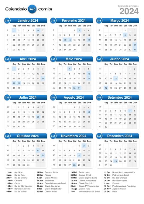 calendário de 2024 completo com feriados