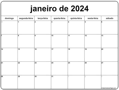 calendário de janeiro de 2024