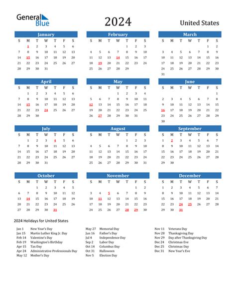 Calendar 2024 With Holidays Usa